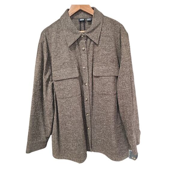 Jessi Lee Wool Blend Button-Up Shirt Brown Size 22W NWT - Picture 1 of 6